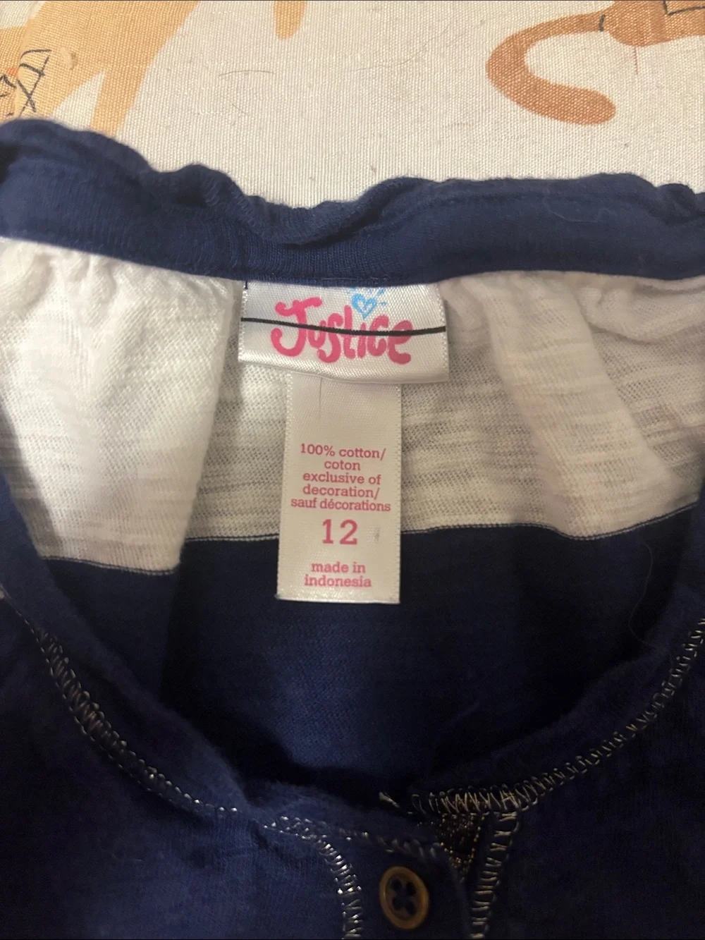 girls white and blue striped justice shirt